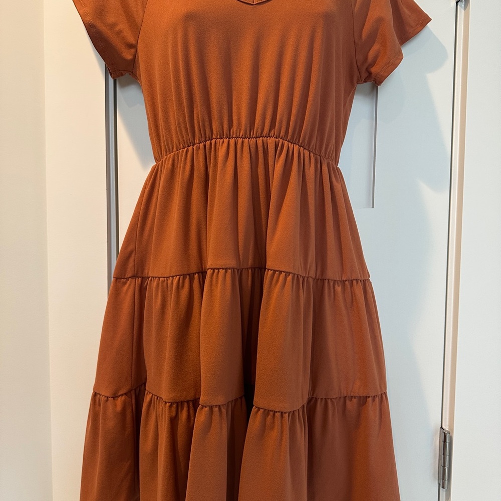 Heart Hips Girls Tiered Dress in Rust Orange